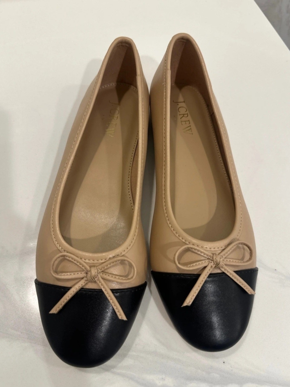 J. Crew Beige and Black Two-Tone Leather Ballet Flats